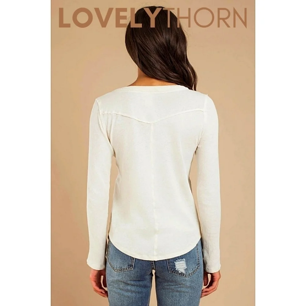 FREE PEOPLE // long sleeve plunge snap button flap pocket woven knit henley